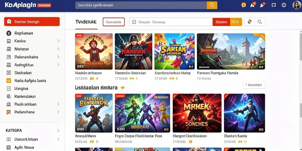 Tampilan utama yang menarik dengan berbagai pilihan permainan.